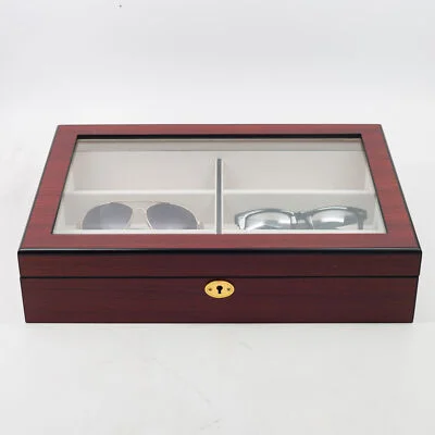 6 CHERRY WOOD EYEGLASS SUNGLASS OVERSIZED GLASSES STORAGE DISPLAY CASE ORGANIZER