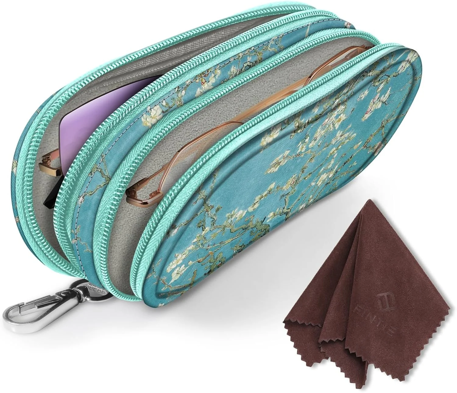 Double Sunglasses Case Bag Soft Portable Eyeglasses Pouch with Carabiner Clip