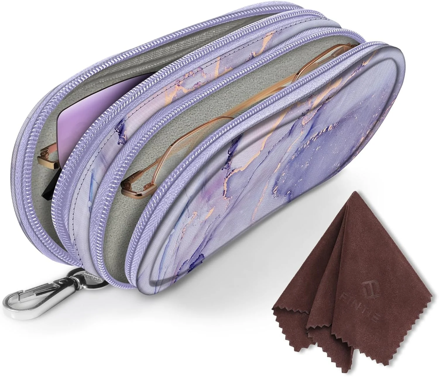 Double Sunglasses Case Soft Portable Eyeglasses Pouch with Carabiner Clip