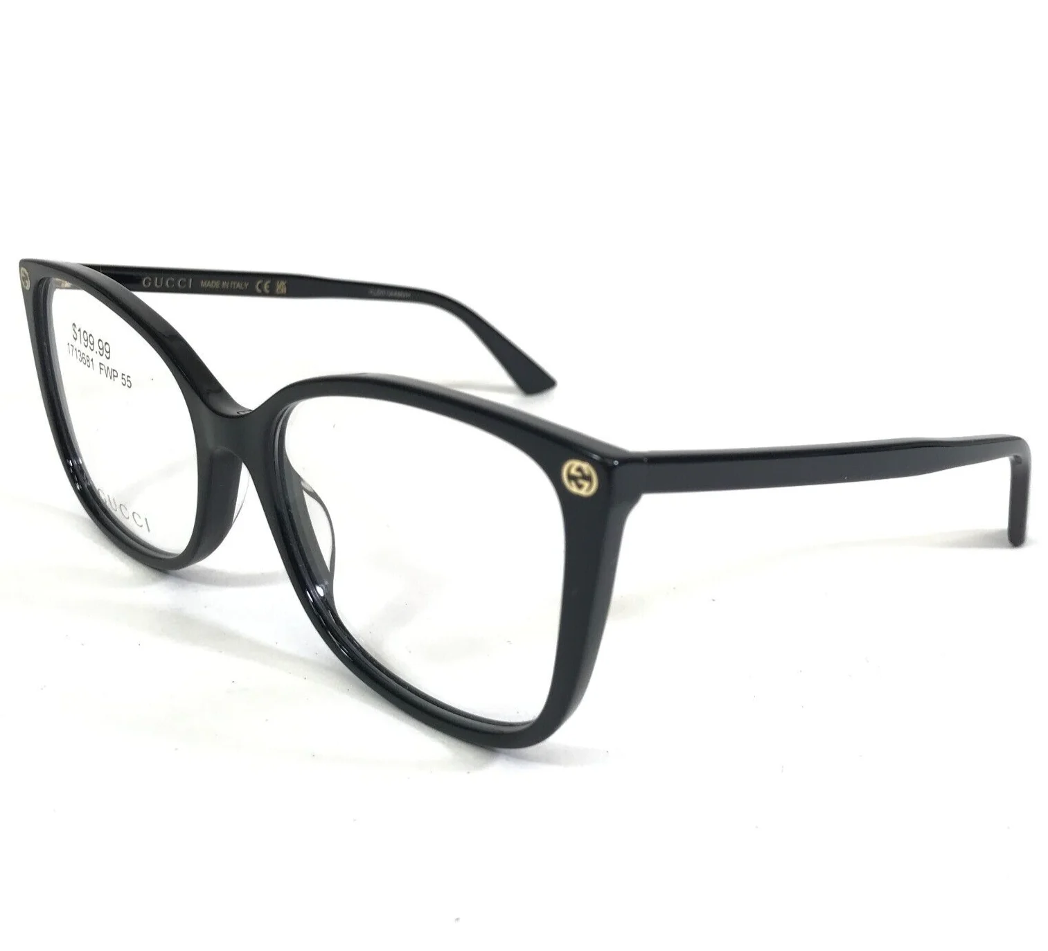Gucci Eyeglasses Frames GG0026O 008 Black Oversized Cat Eye Full Rim 55-17-140