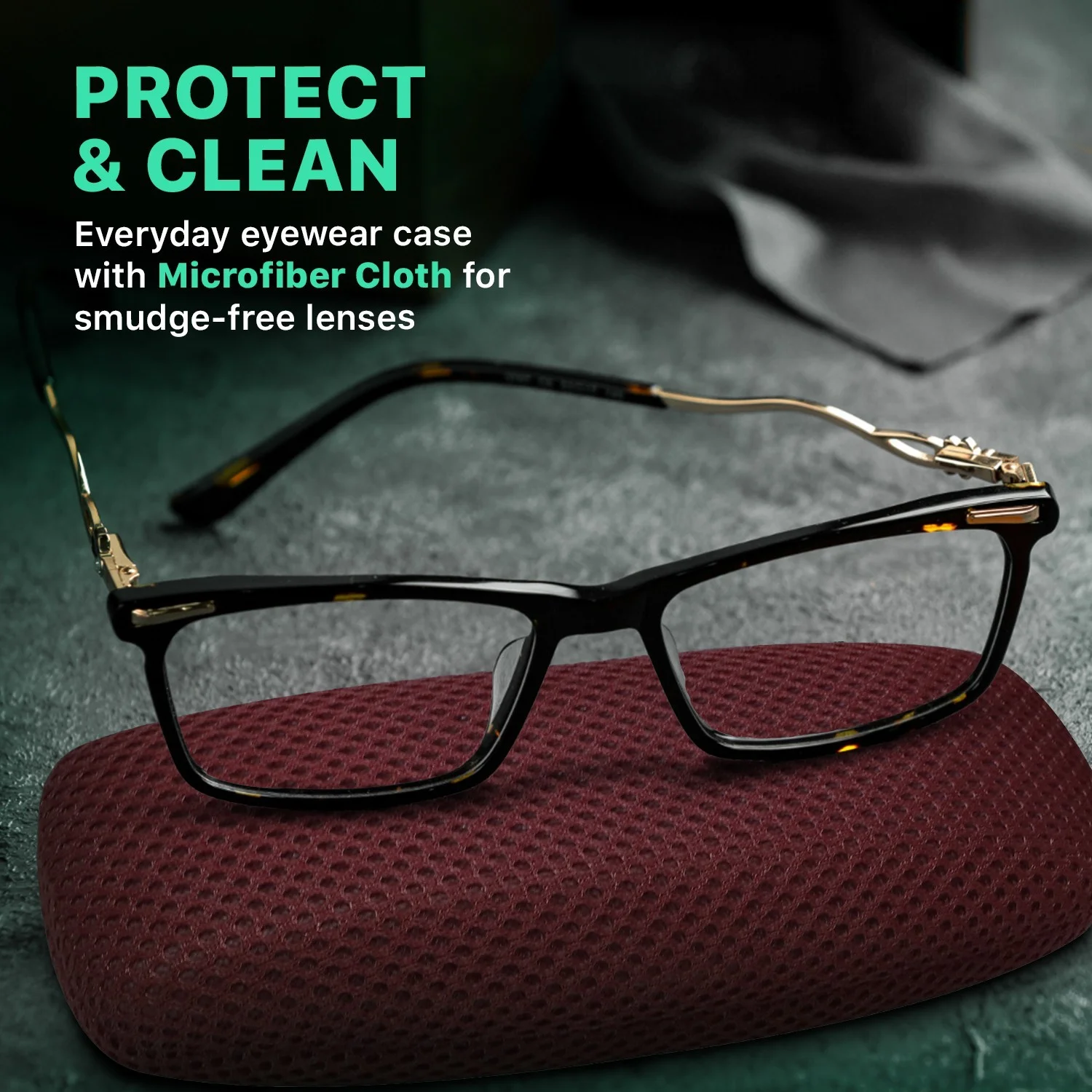Hard Shell Glasses Case – Extra Large Eyeglass Case with Microfiber Cloth 2