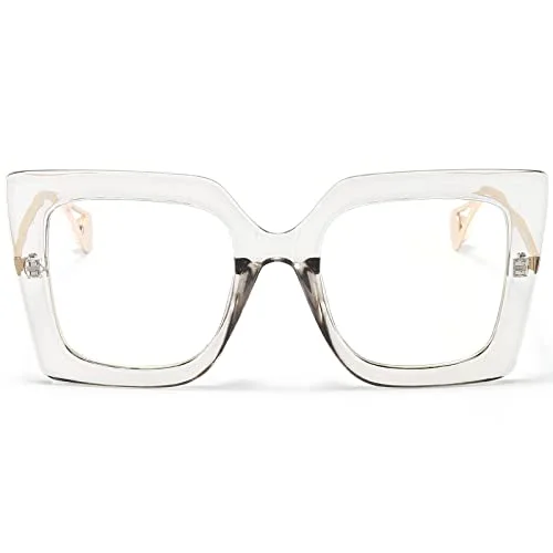 Non-Prescription Trendy Clear-Blue Oversized Eyeglasses