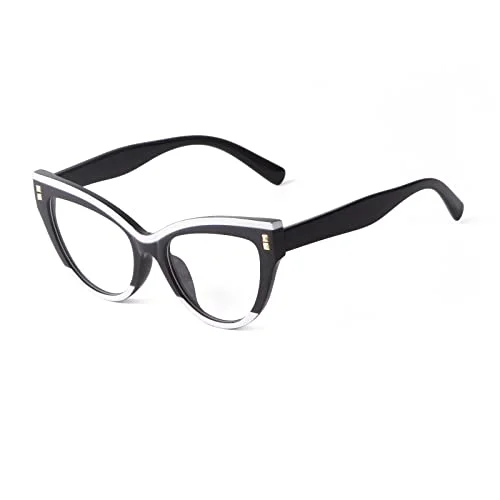 Womens 2 Piece Black & White, Anti Blue Light Non-prescription Eyeglasses