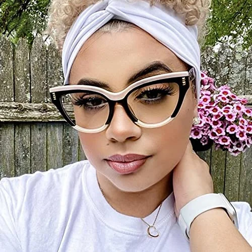 Womens 2 Piece Black & White, Anti Blue Light Non-prescription Eyeglasses 4
