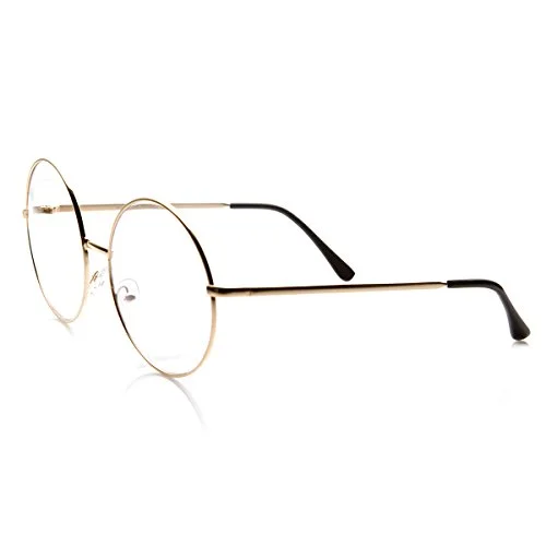 zeroUV Blue Light Blocking UV400 Large Oversized Metal Frame Clear Lens Round Circle Eyeglasses, Mens and Womens Style 60mm (Gold) 3