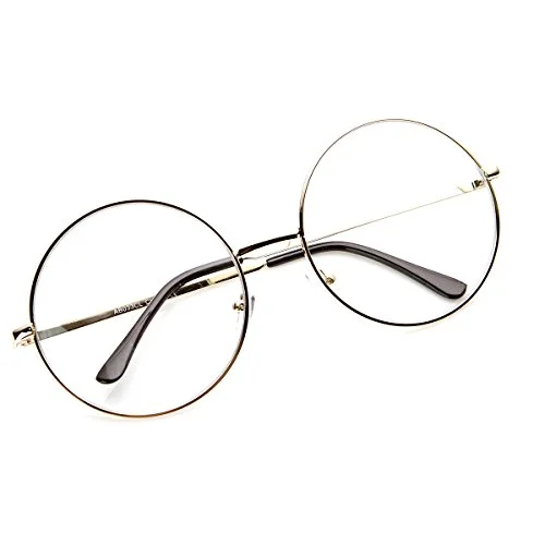 zeroUV Blue Light Blocking UV400 Large Oversized Metal Frame Clear Lens Round Circle Eyeglasses, Mens and Womens Style 60mm (Gold) 4